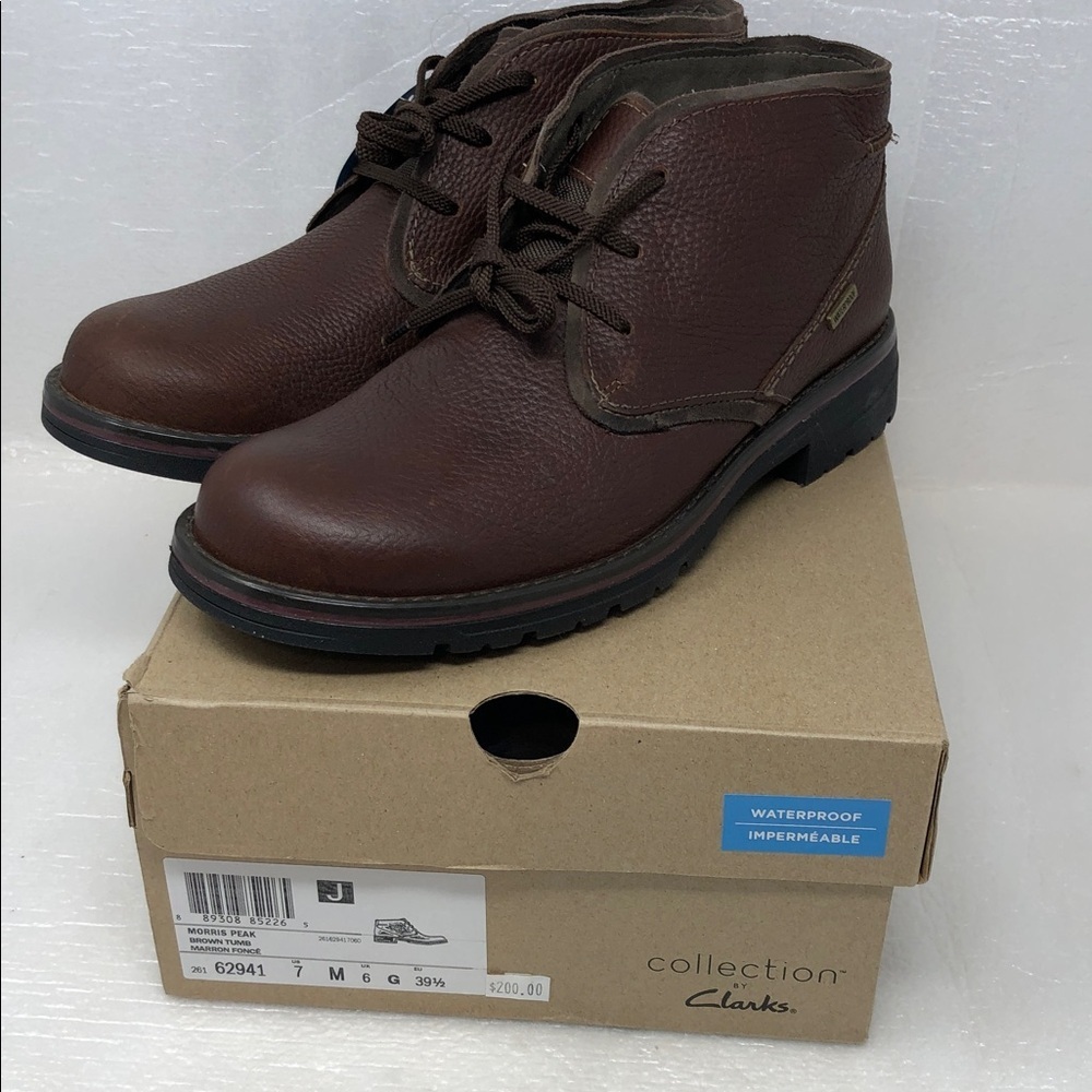 NEW Clarks Morris Peak Waterproof Brown Tumbled Leather Chukka Boot Men’s Size 7 - Picture 16 of 16